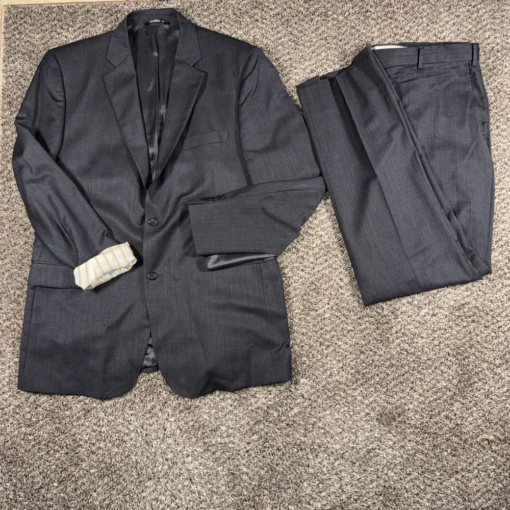 Saks Fifth Avenue Ermenegildo Zegna Suit 44L 38W Mens Slim Fit Black Wool Silk